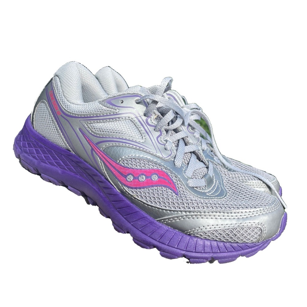 Saucony Cohesion 12 Women’s Sneaker Gray Purple Lace Up Running Shoe - Size 8